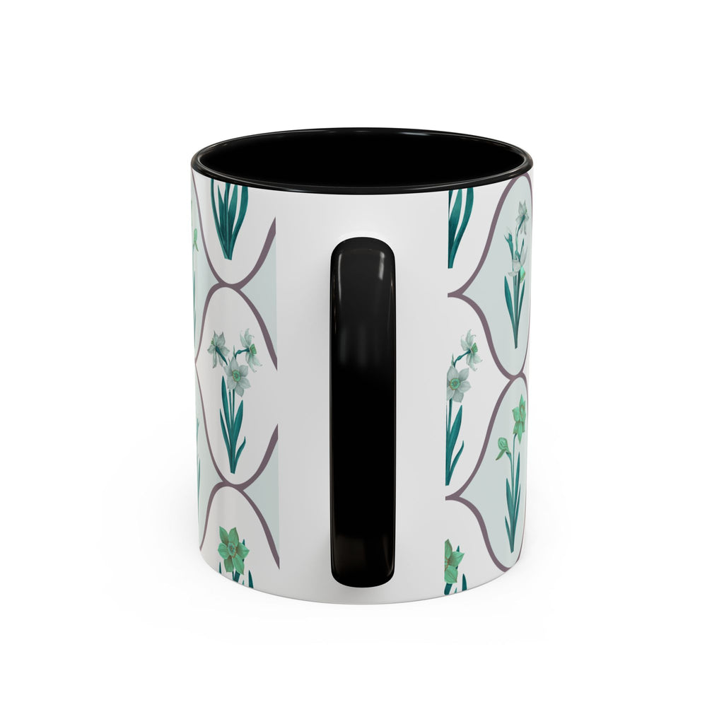Floral Tile Accent Coffee Mug — Green Botanical Pattern (11/15 oz)