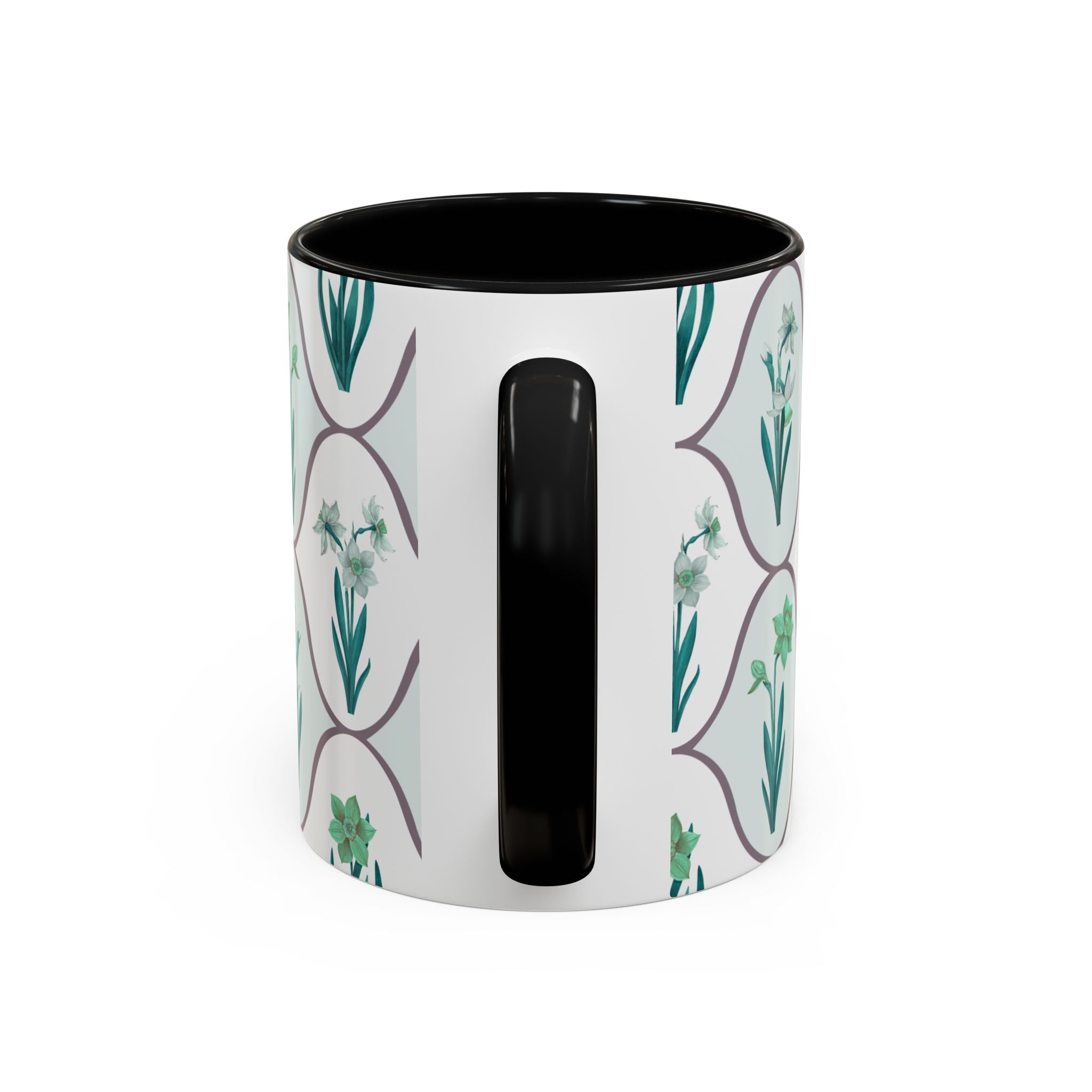 Floral Tile Accent Coffee Mug — Green Botanical Pattern (11/15 oz)