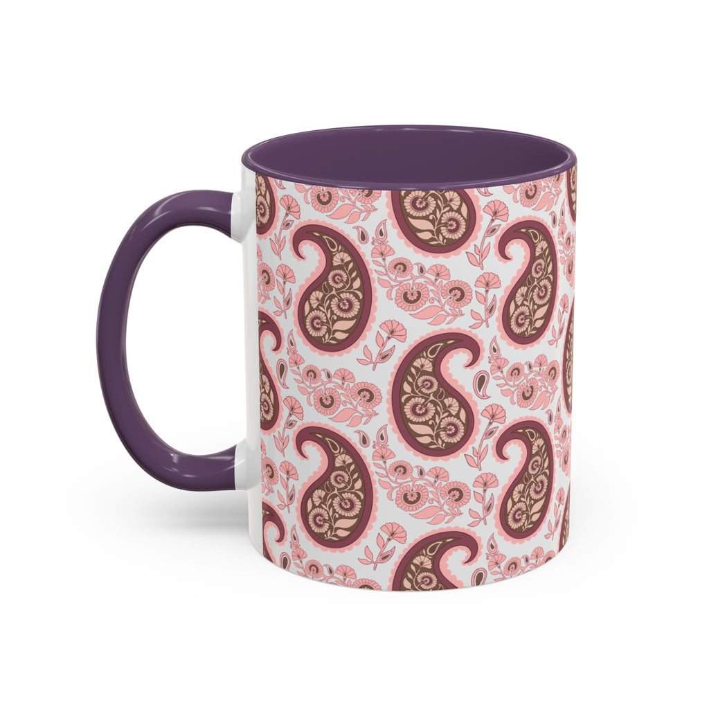 Pink Paisley Accent Coffee Mug — Decorative Floral Pattern 11/15oz
