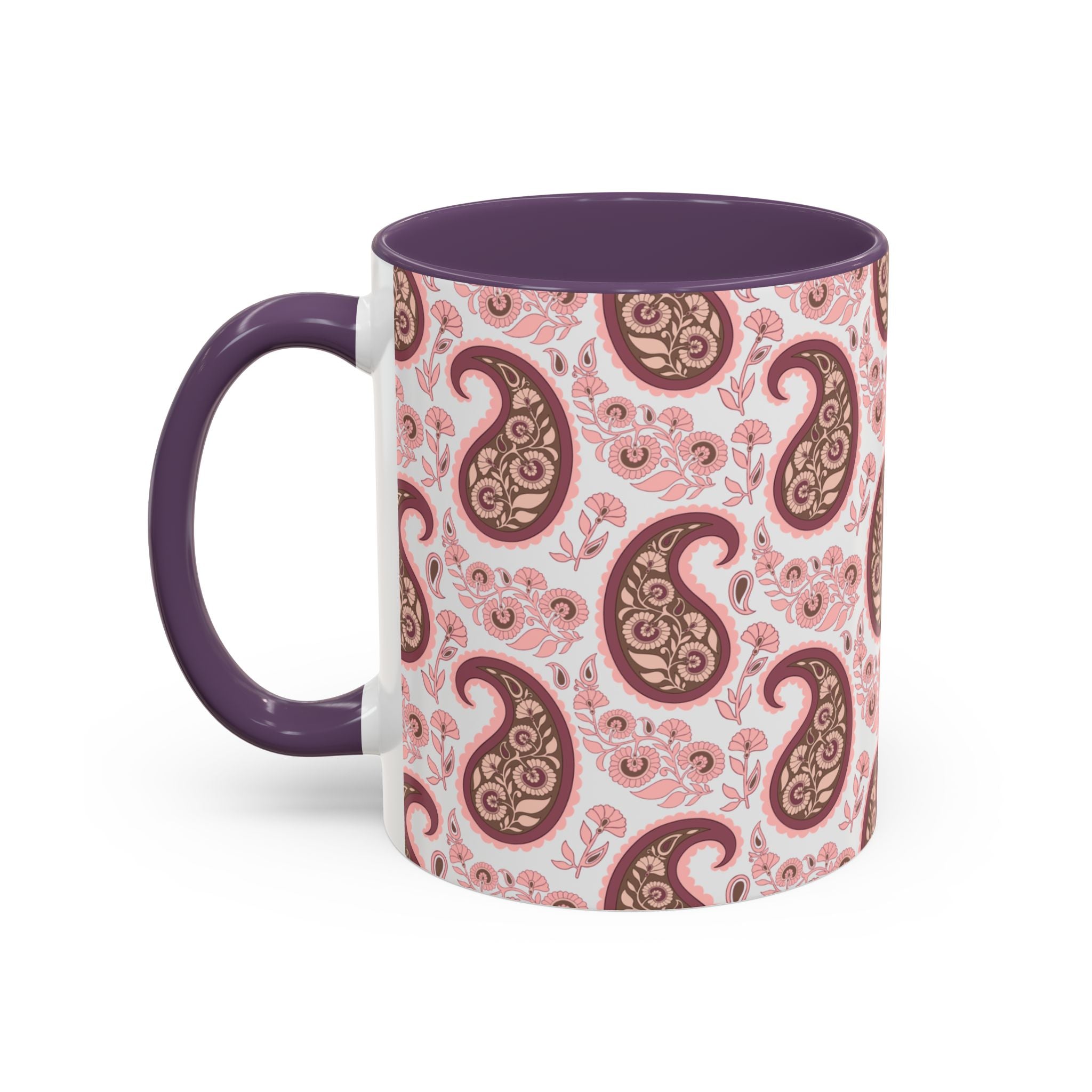Pink Paisley Accent Coffee Mug — Decorative Floral Pattern 11/15oz