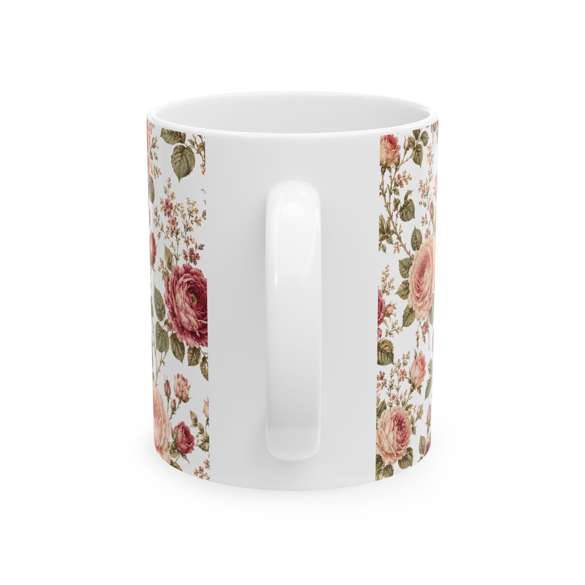 Vintage Rose Floral Ceramic Mug — 11oz & 15oz Tea Coffee Cup