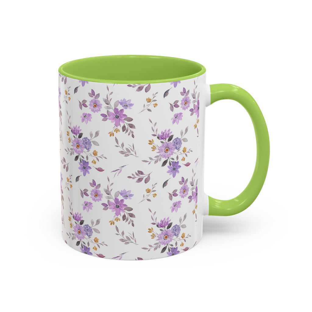 Floral Lavender Accent Coffee Mug — Purple Vintage Rose Pattern (11/15oz)