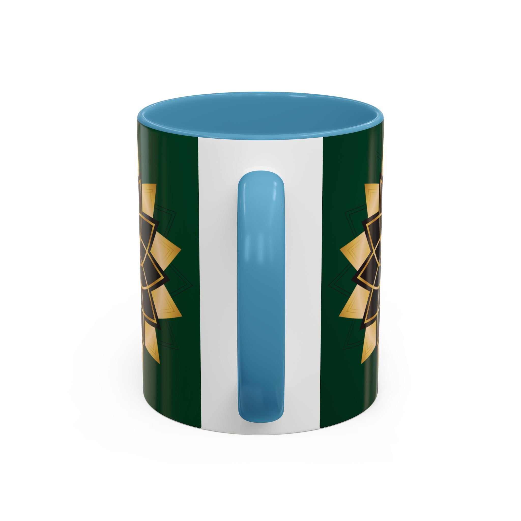 Gold Mandala Accent Coffee Mug — Elegant Green & Black Ceramic 11/15oz