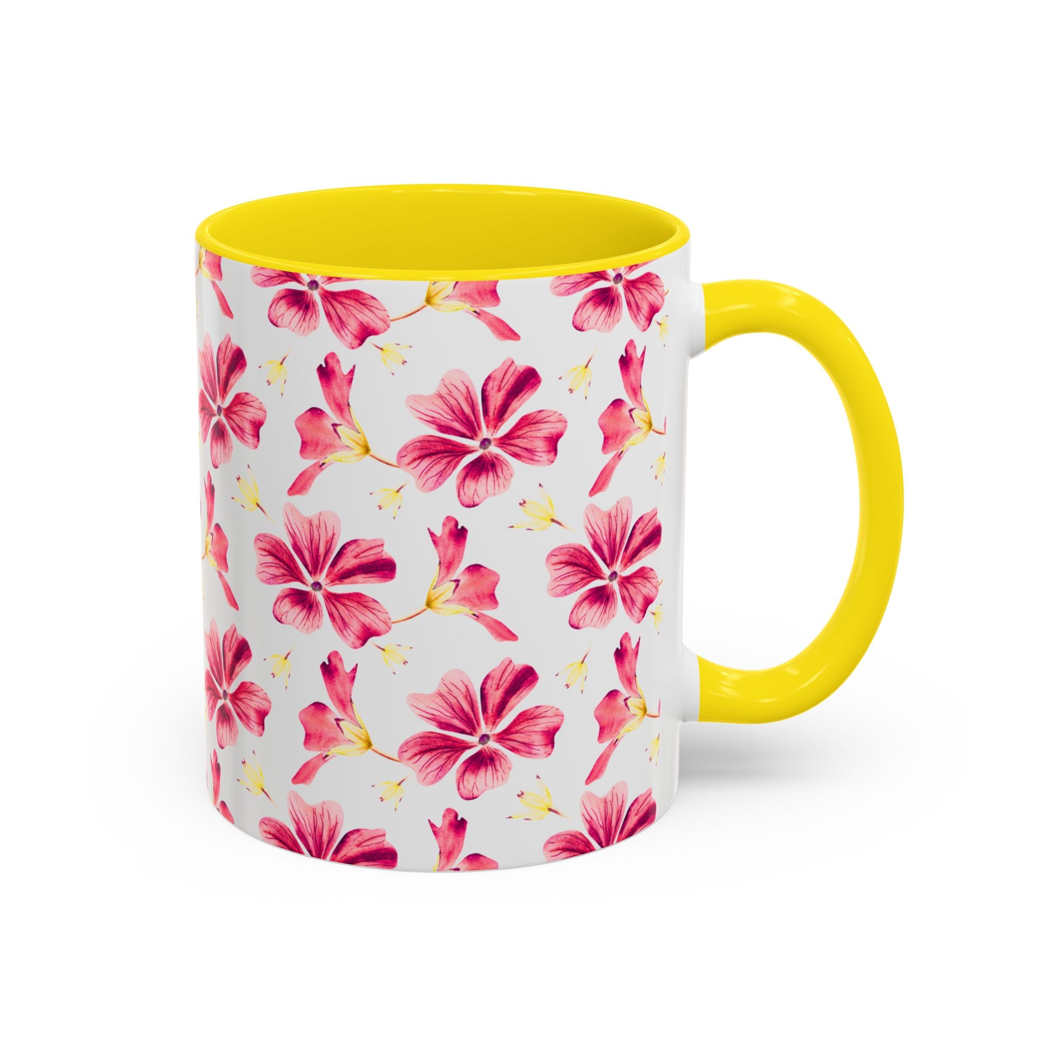 Pink Floral Accent Coffee Mug – Watercolor Hibiscus Pattern (11/15 oz)