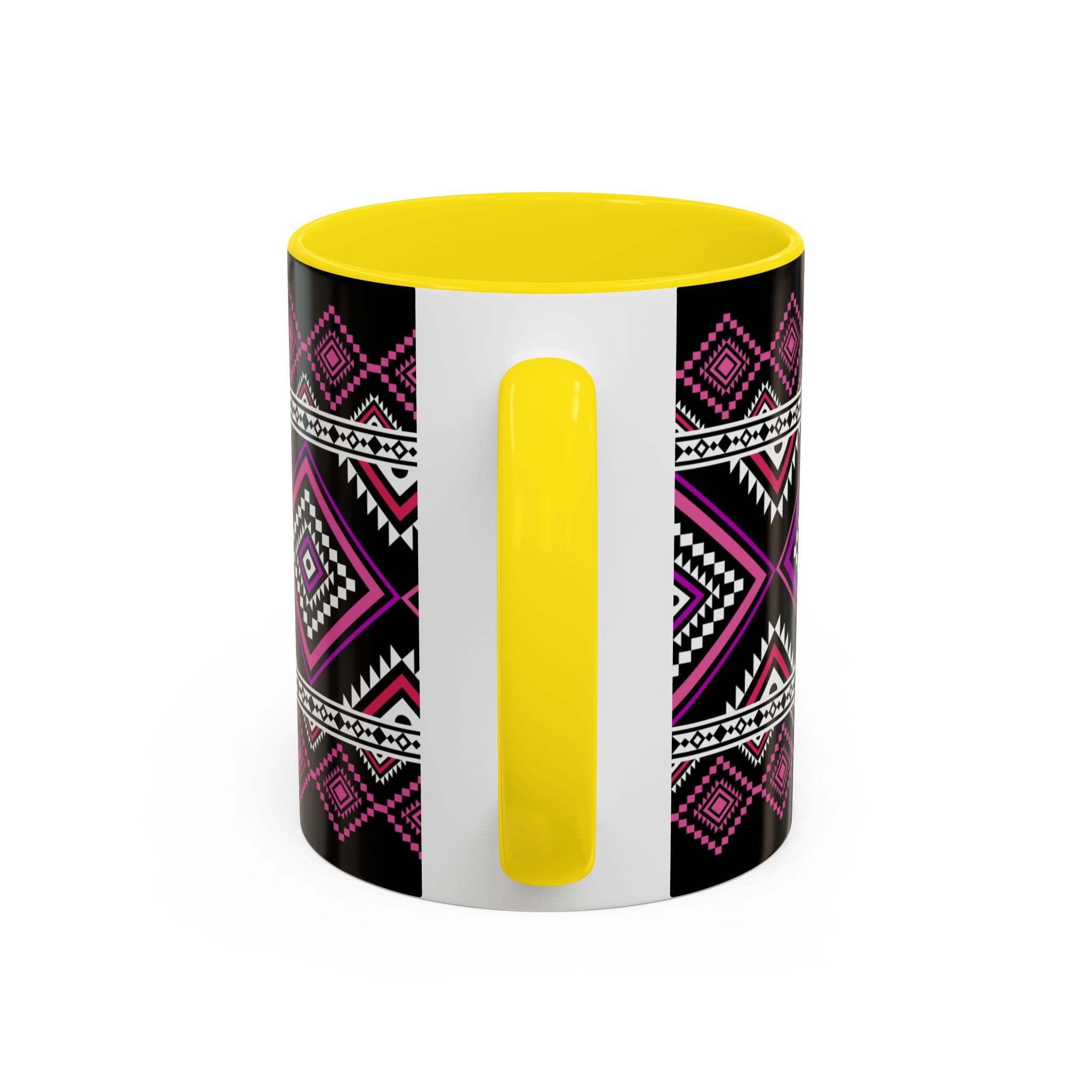 Geometric Aztec Accent Coffee Mug — Pink & Black Tribal Pattern (11/15oz)