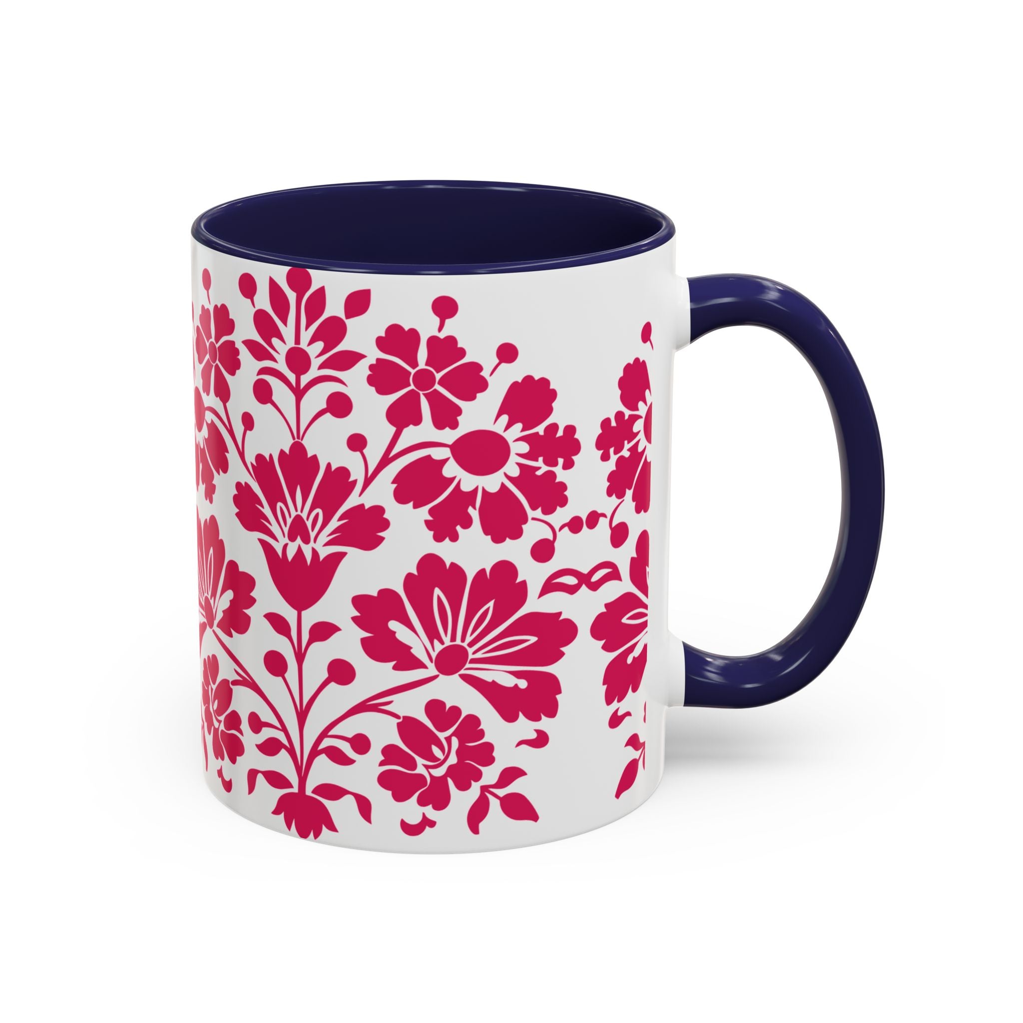 Pink Floral Accent Coffee Mug – 11/15oz Decorative Tea & Coffee Cup