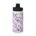 Purple Floral Swirl Stainless Steel Water Bottle with Sports Lid