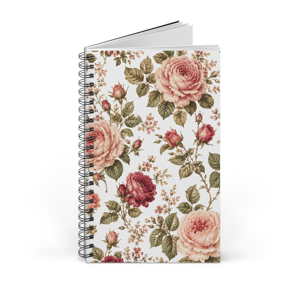 Floral Rose Spiral Journal — Vintage Pink Garden Notebook