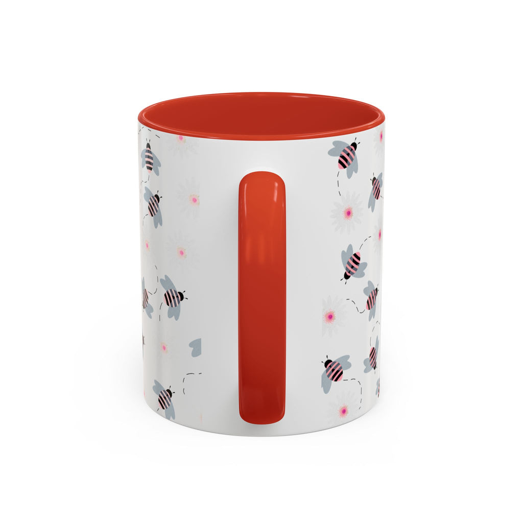 Bee Pattern Accent Coffee Mug — Cute Floral Honeybee Design, 11/15 oz