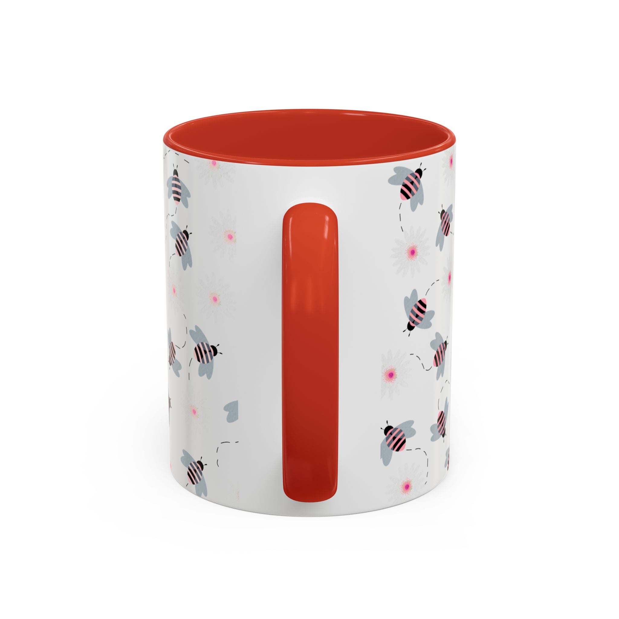 Bee Pattern Accent Coffee Mug — Cute Floral Honeybee Design, 11/15 oz