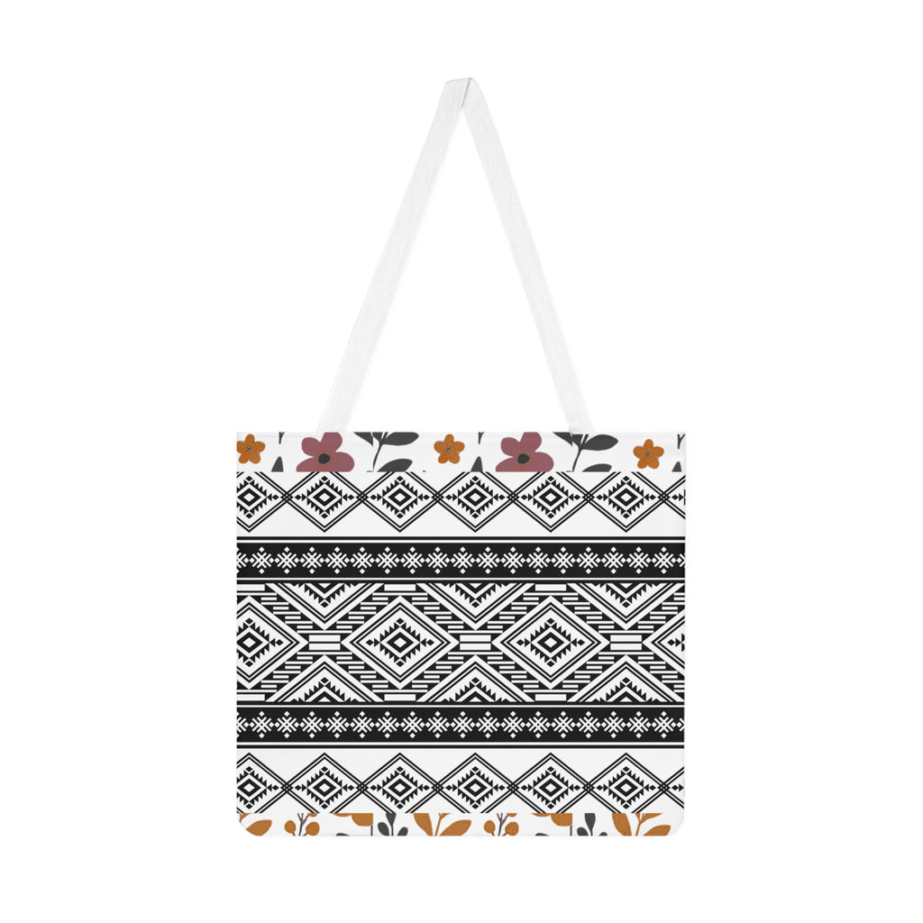 Boho Geometric Shoulder Tote - Tribal Black & White Pattern Canvas Bag