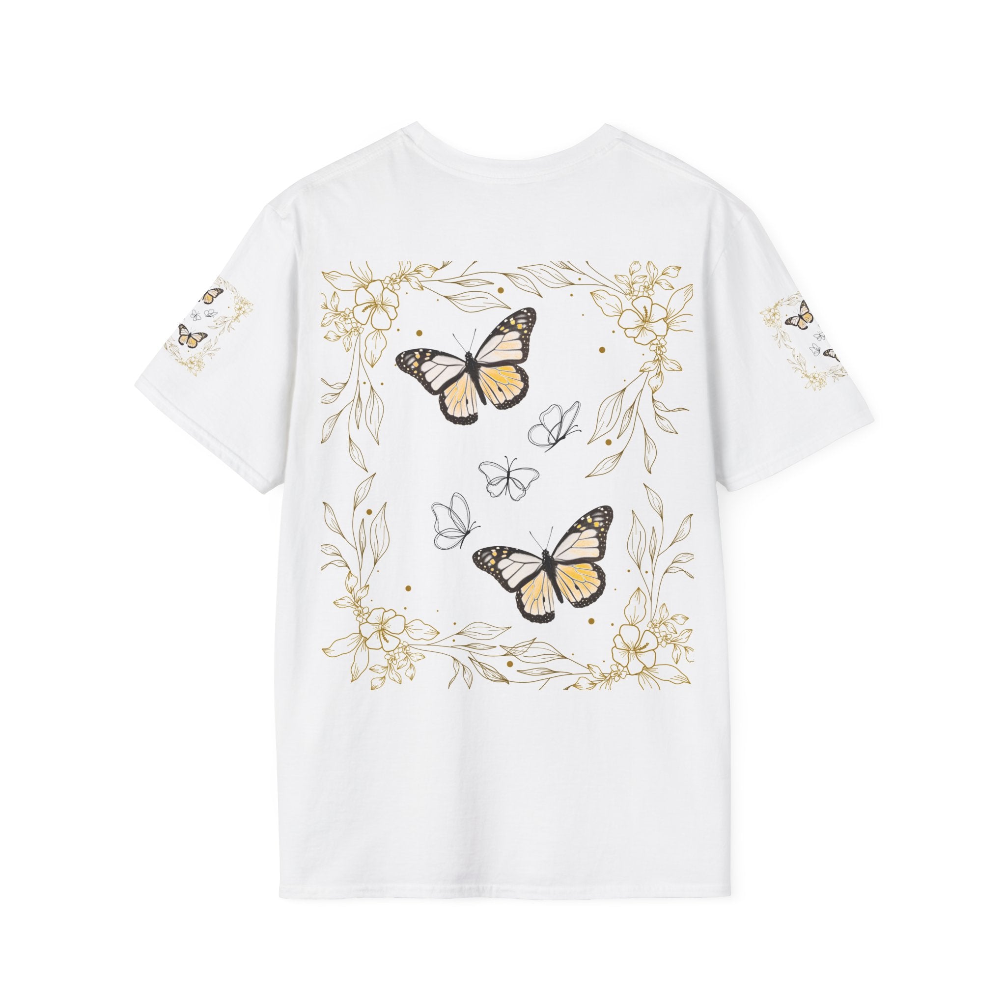 Butterfly Floral Tee — Yellow Monarch Nature Graphic T-Shirt