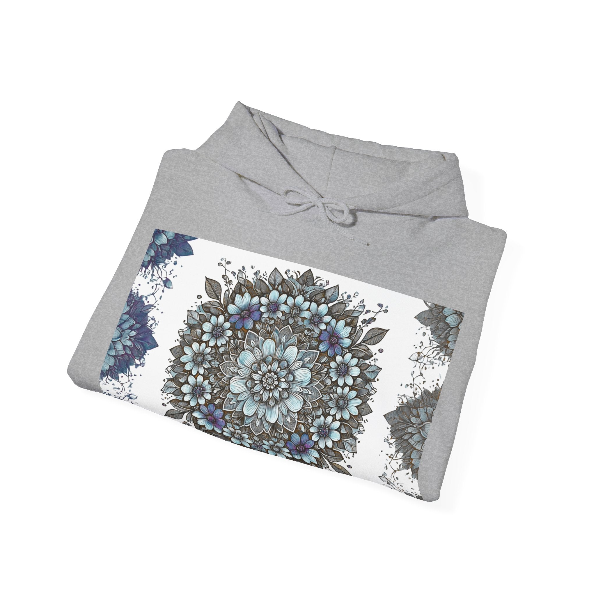 Floral Mandala Hoodie — Blue Botanical Symmetry Pullover