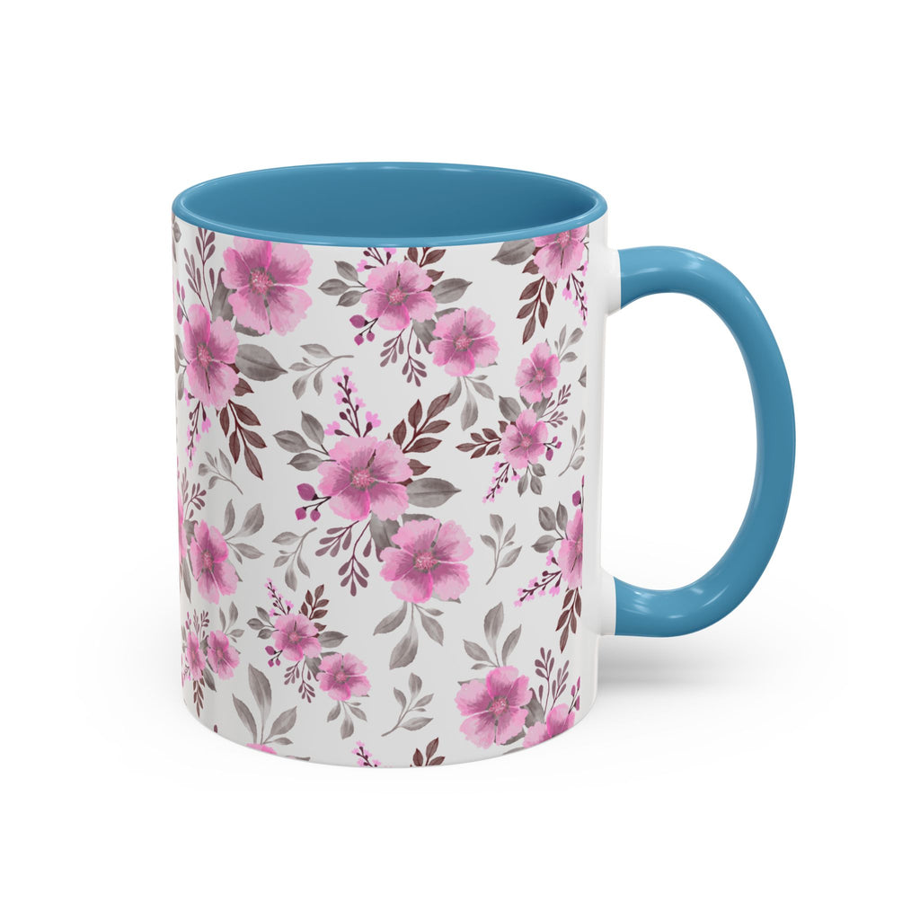 Pink Floral Accent Coffee Mug — Ceramic Rose Pattern 11/15oz