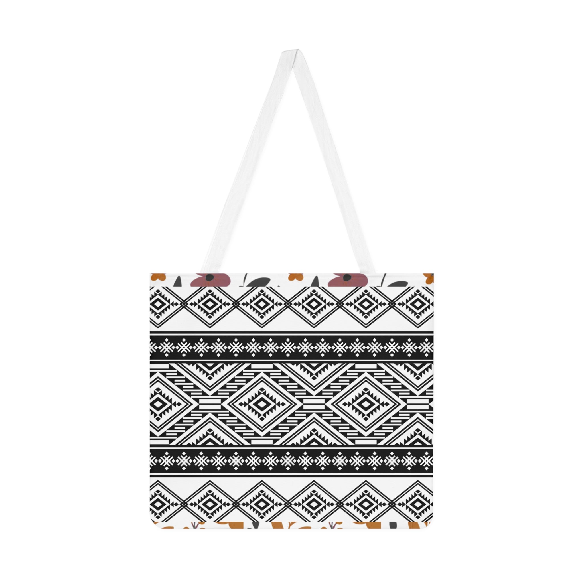 Boho Geometric Shoulder Tote - Tribal Black & White Pattern Canvas Bag