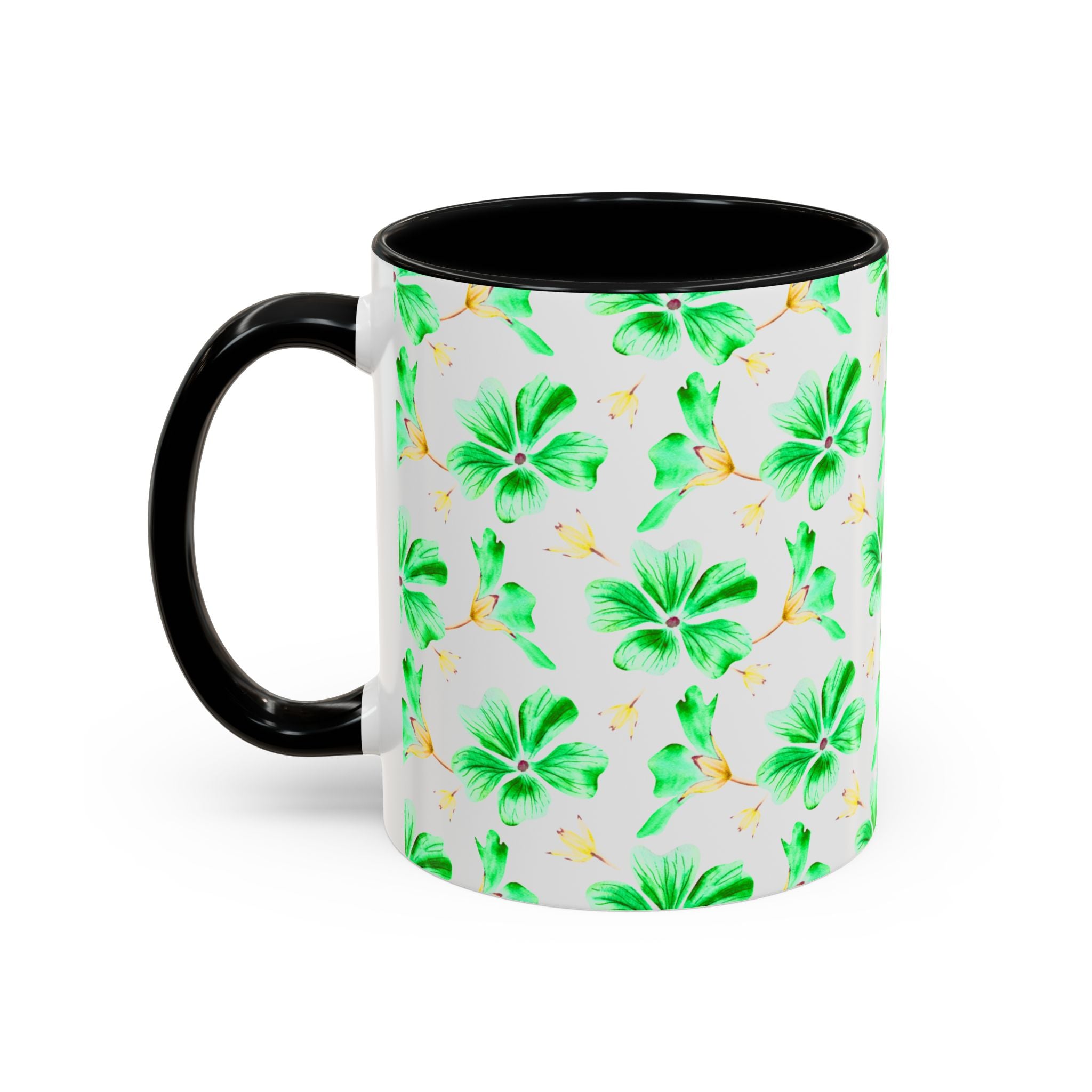 Green Watercolor Hibiscus Accent Coffee Mug – Tropical Floral Ceramic Mug