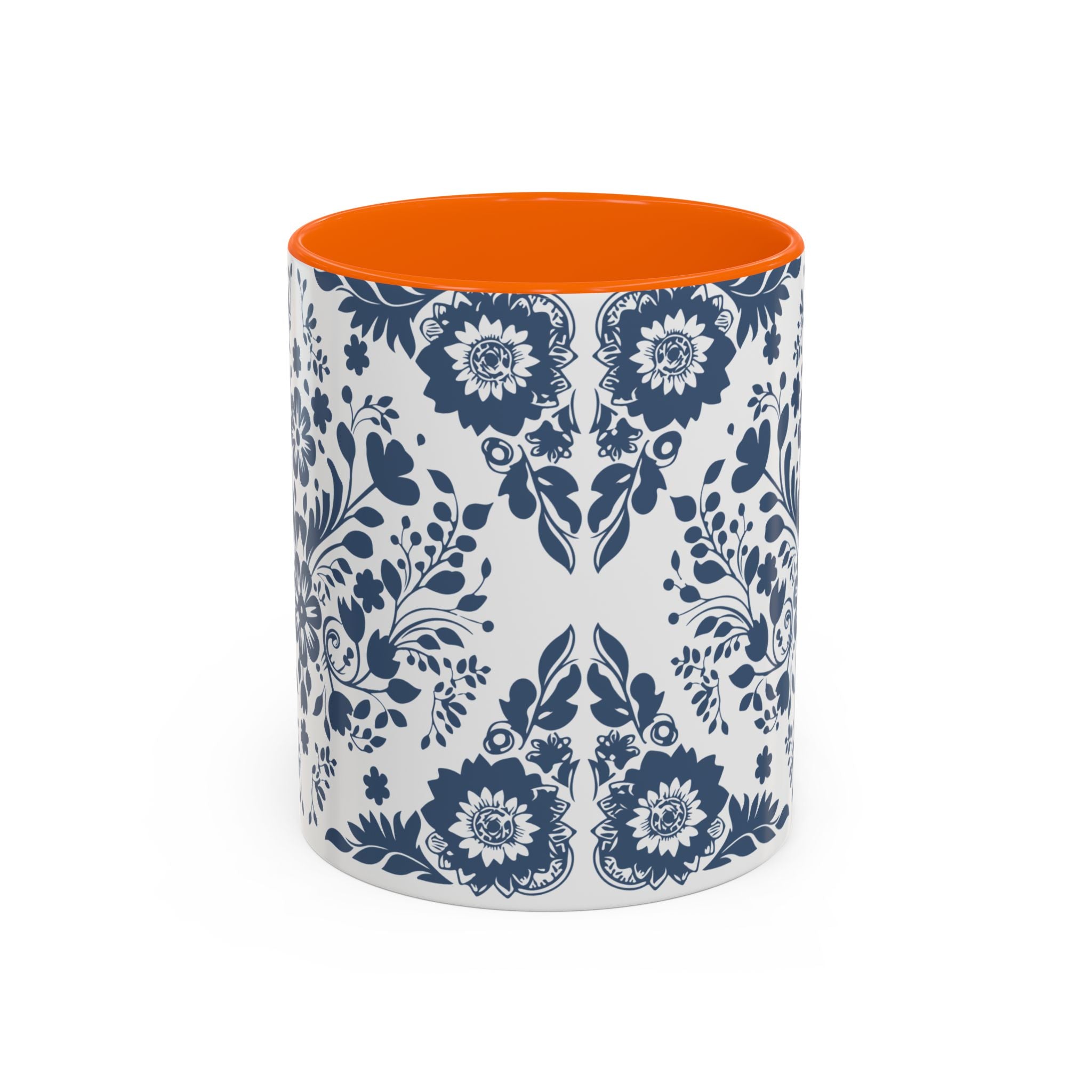 Blue Floral Accent Coffee Mug - Navy Vintage Delft Pattern (11/15oz)