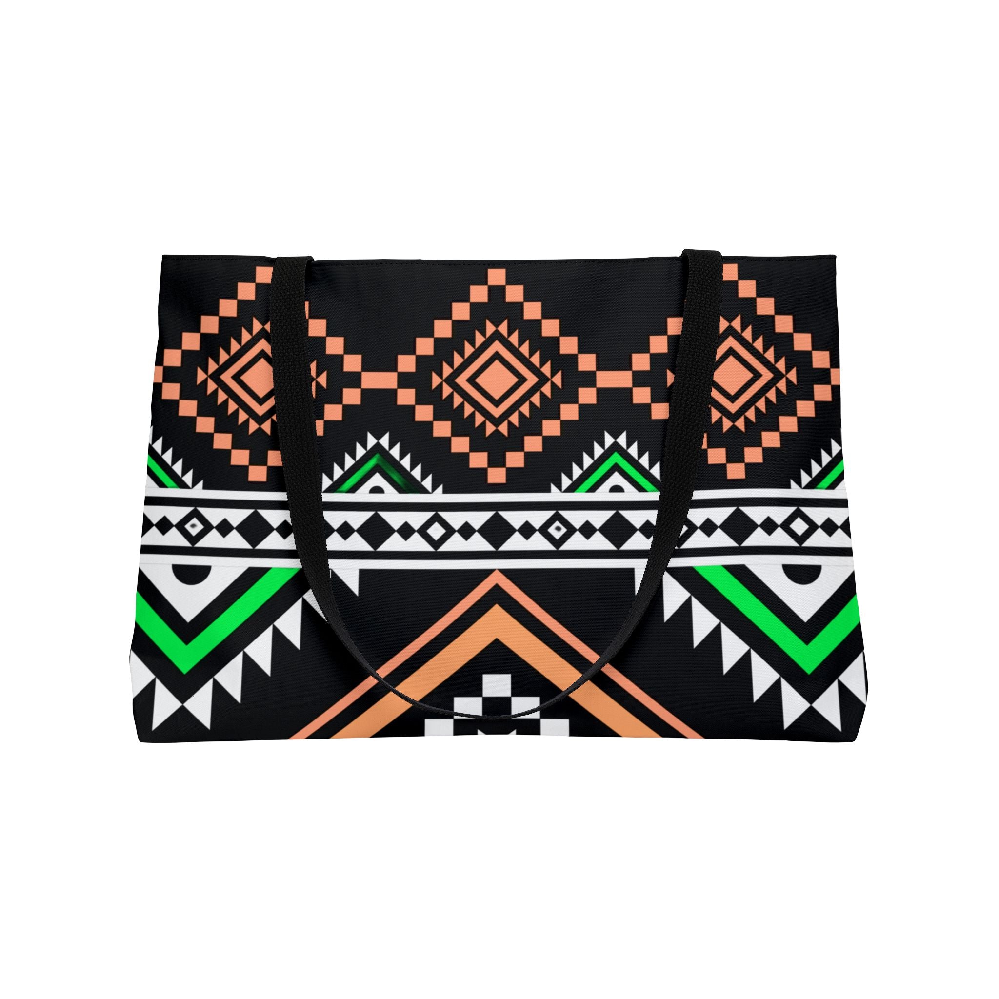 Aztec Geo Weekender Tote Bag — Black & Neon Tribal Beach Bag