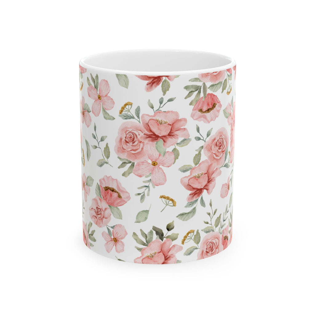 Pink Watercolor Floral Mug – Rose Pattern Ceramic Coffee Cup (11oz & 15oz)