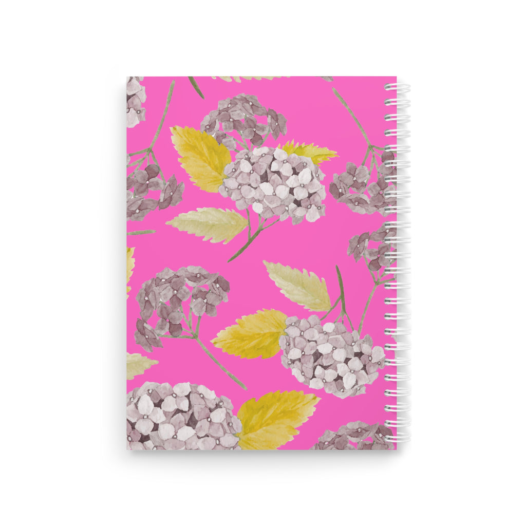 Floral Spiral Notebook — Pink Hydrangea Journal with ‘Learn, Repeat, Master’ Motivational Cover