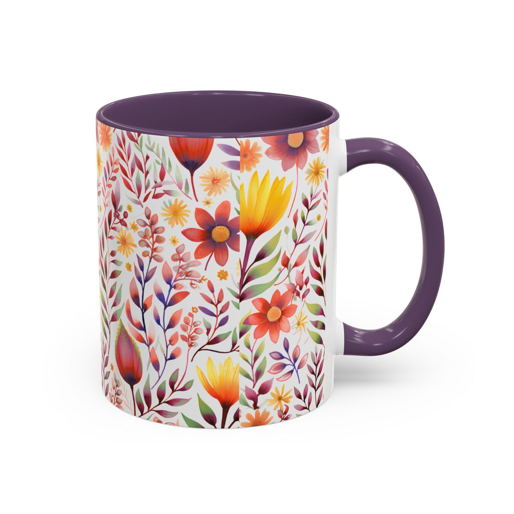 Floral Accent Coffee Mug – Colorful Watercolor Garden Design (11/15oz)