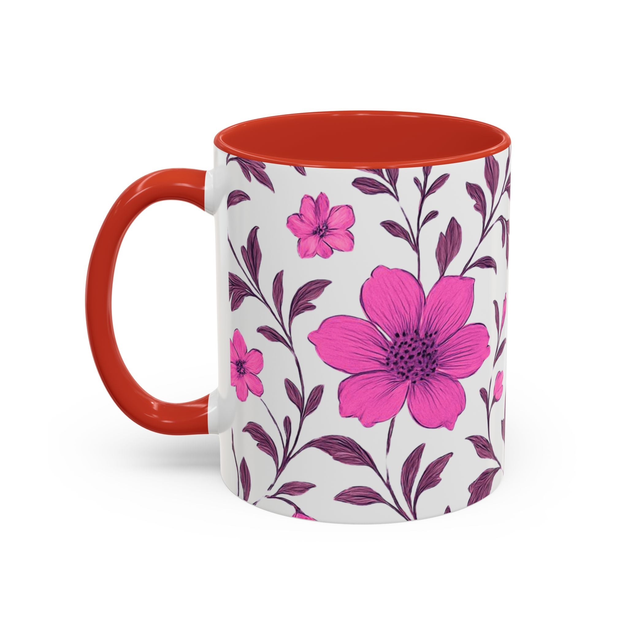 Pink Floral Accent Coffee Mug — 11/15oz