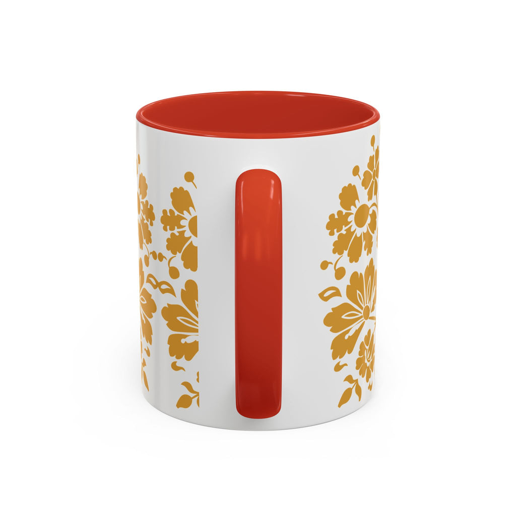 Gold Floral Accent Coffee Mug — Elegant Damask 11/15oz Ceramic