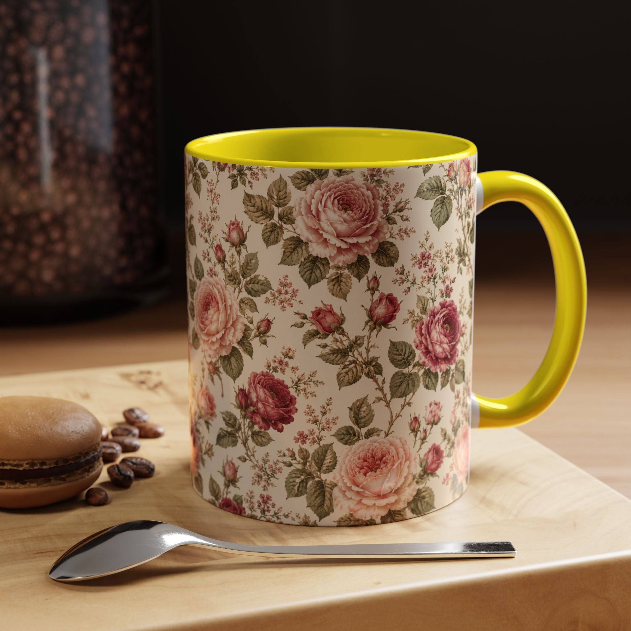 Vintage Rose Accent Coffee Mug – Floral 11/15oz Ceramic Cup
