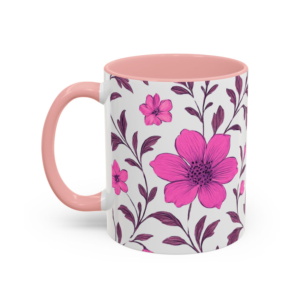 Pink Floral Accent Coffee Mug — 11/15oz