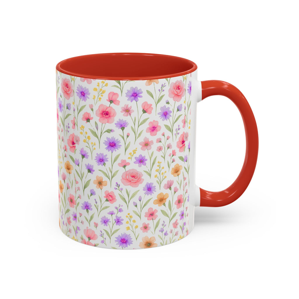 Floral Watercolor Accent Coffee Mug — Pastel Wildflower Pattern (11/15 oz)