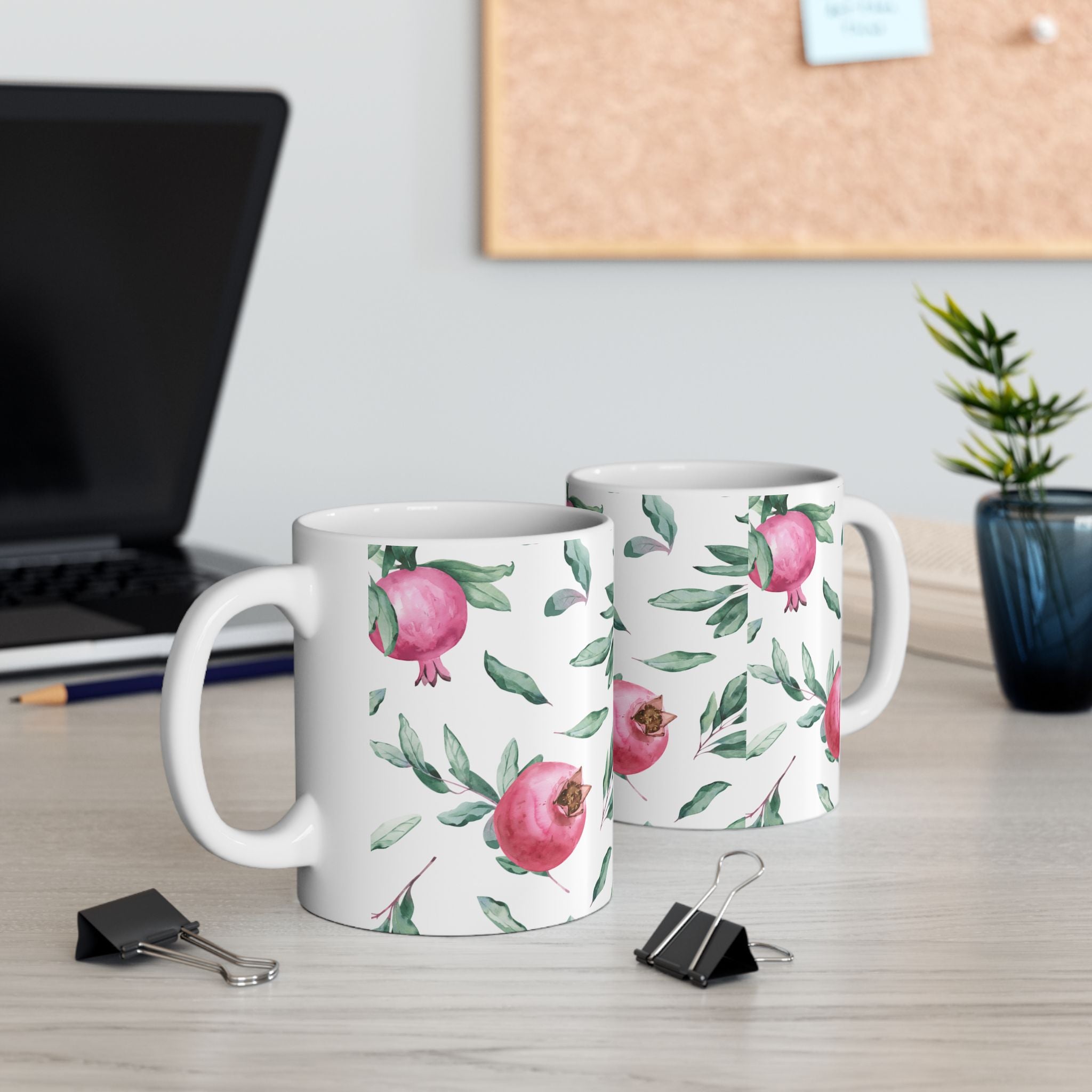 Pomegranate Watercolor Ceramic Mug — Floral Kitchen Coffee Cup (11oz & 15oz)