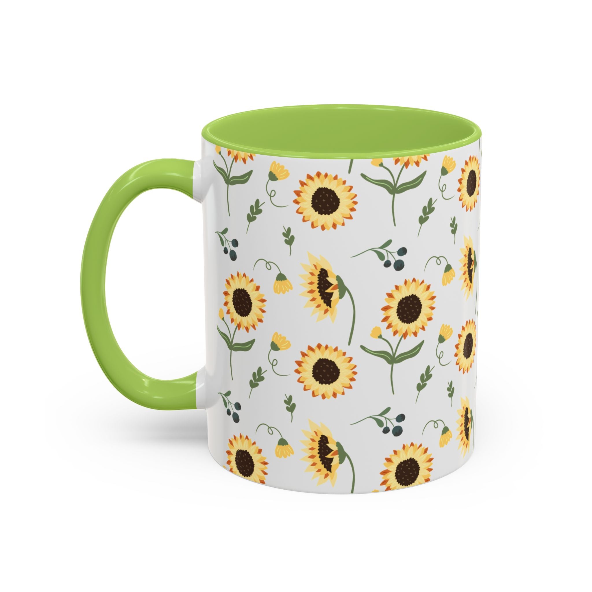 Sunflower Pattern Accent Coffee Mug — 11/15oz Ceramic Mug