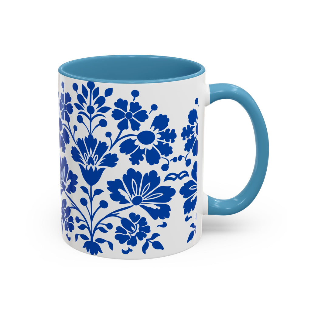 Blue Floral Accent Coffee Mug – Ceramic 11/15oz