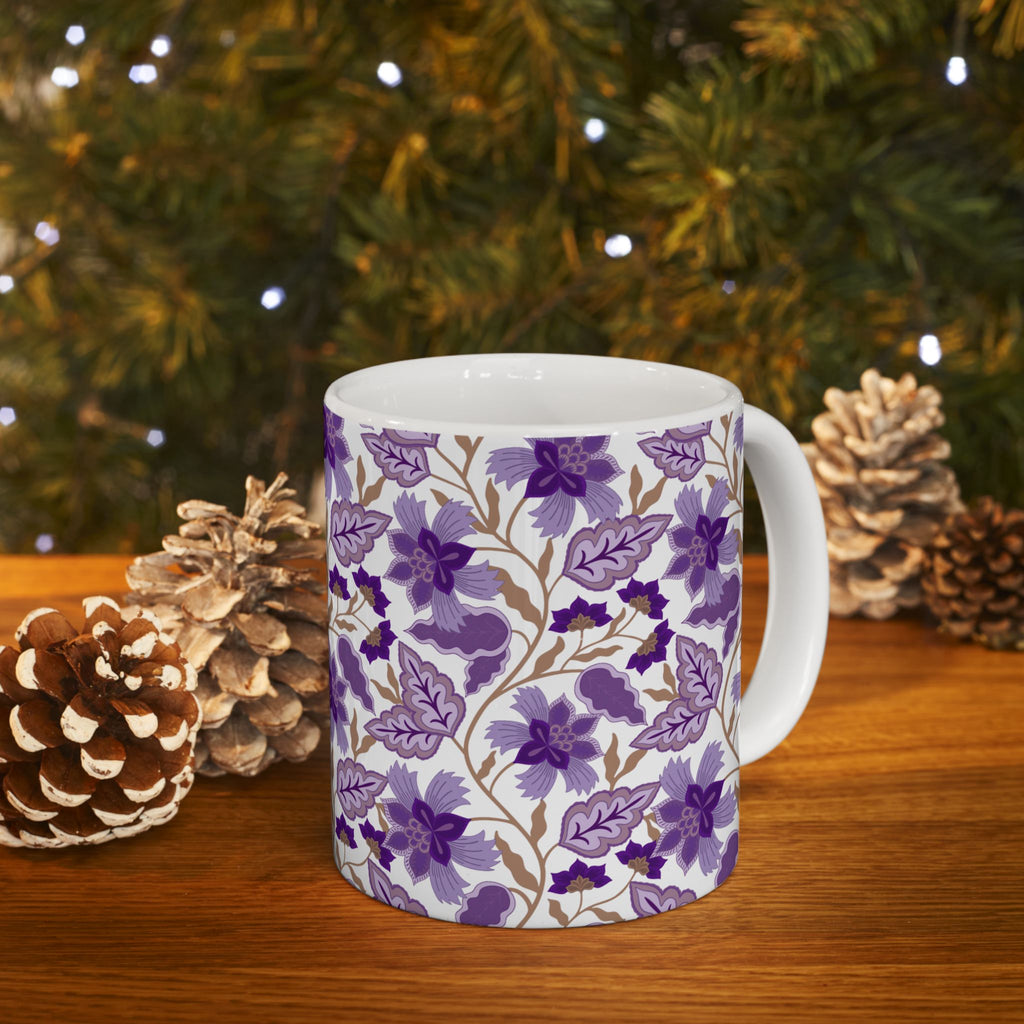 Floral Purple Mug — Vintage Botanical Ceramic Coffee Cup (11oz & 15oz)