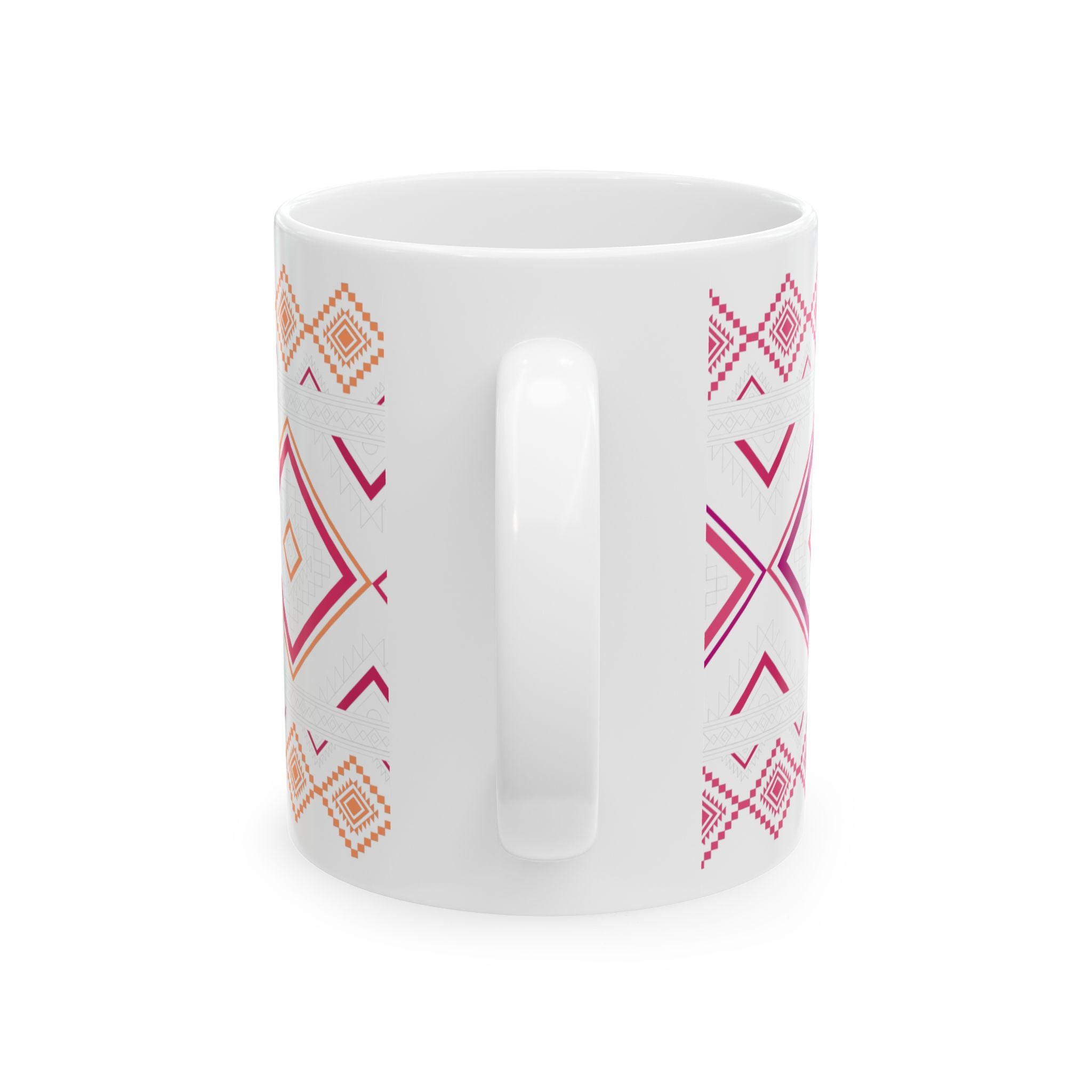 Boho Geo Pattern Ceramic Mug — Pink & Orange Tribal 11oz/15oz