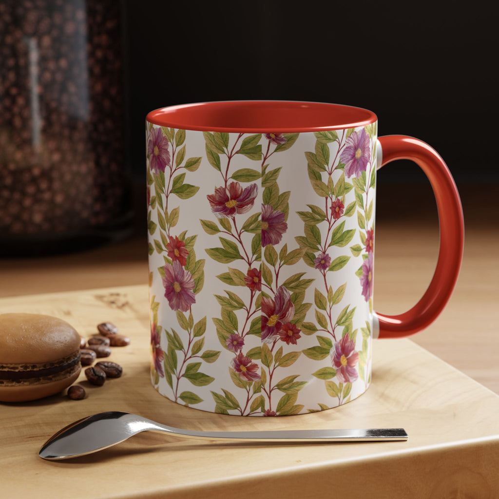 Floral Vine Accent Coffee Mug — Purple Watercolor Blossoms (11/15oz)