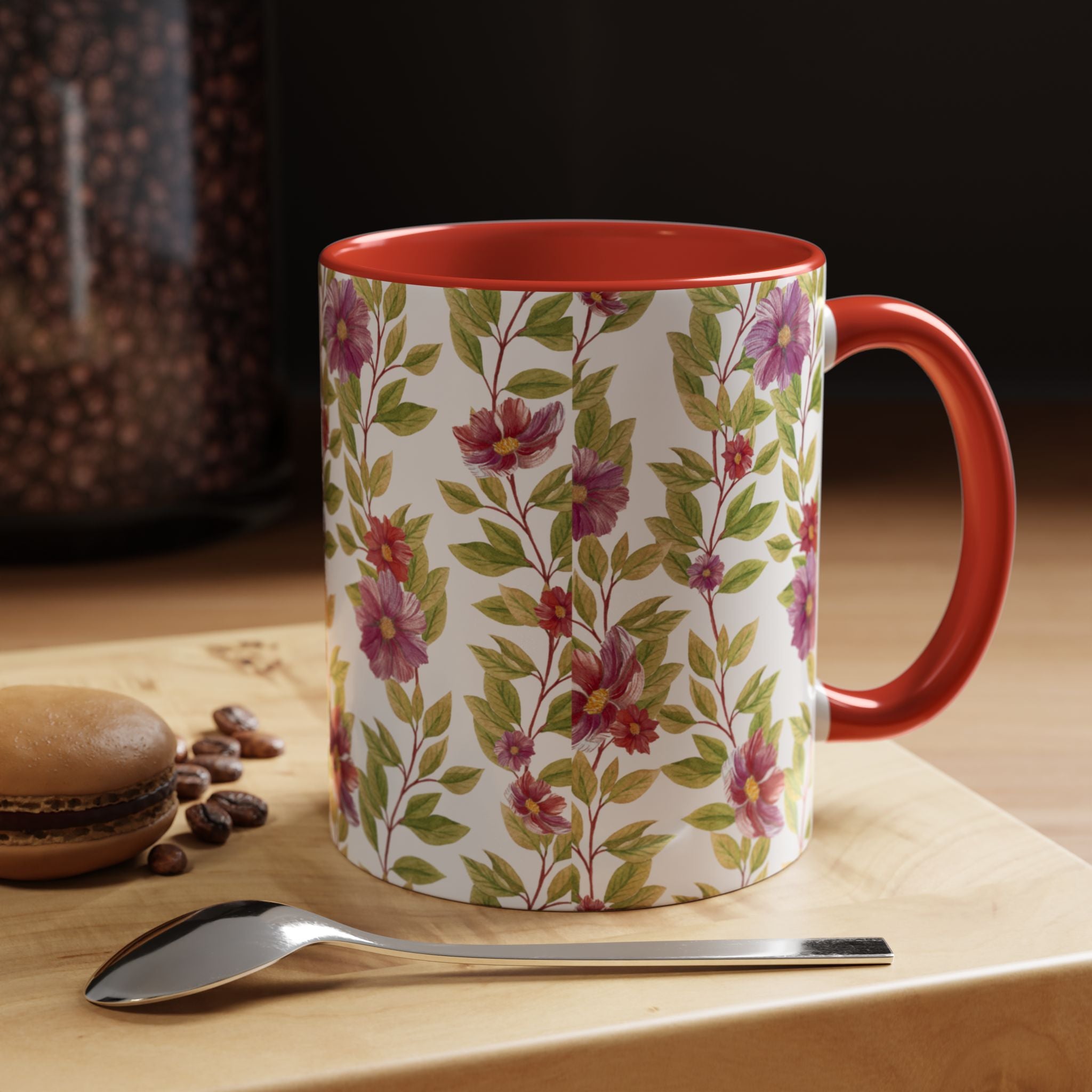 Floral Vine Accent Coffee Mug — Purple Watercolor Blossoms (11/15oz)