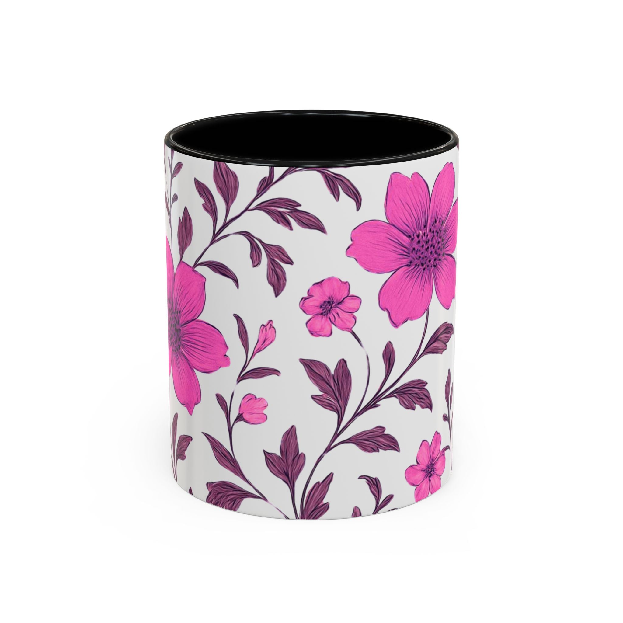 Pink Floral Accent Coffee Mug — 11/15oz