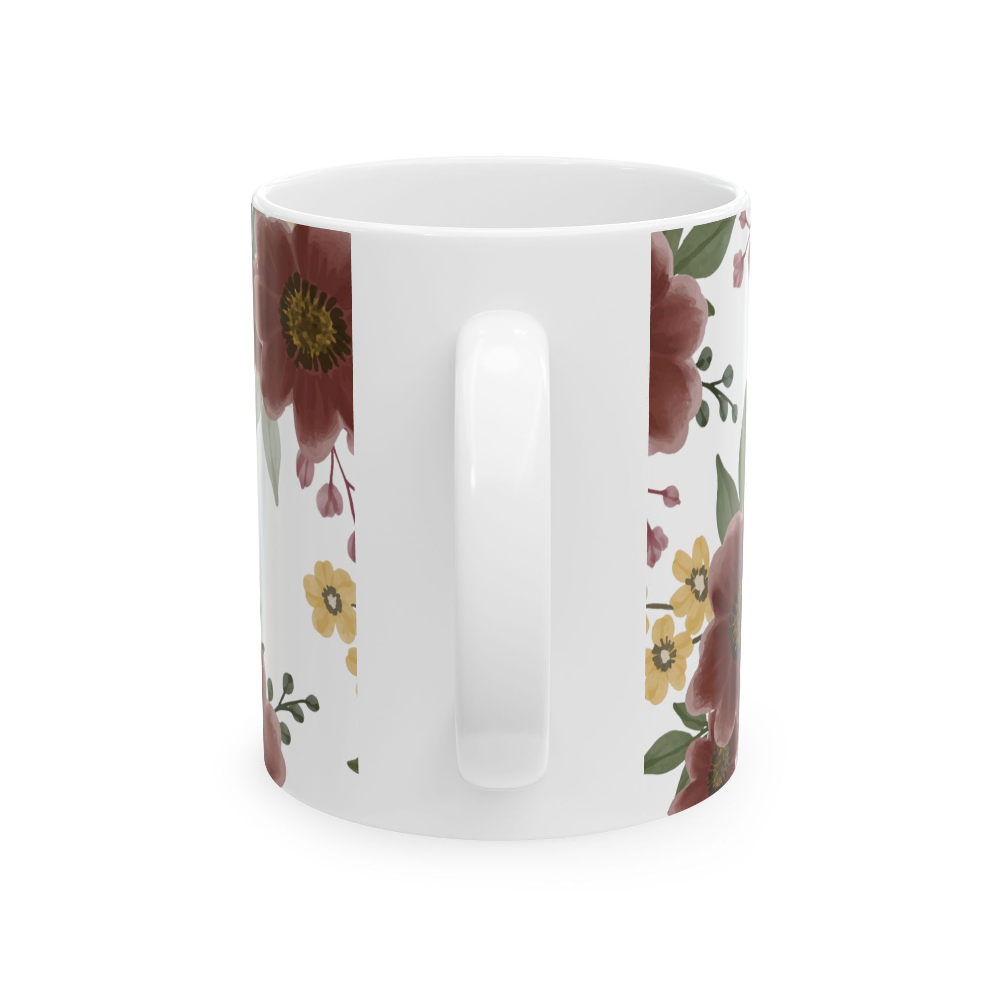 Floral Ceramic Mug – Burgundy & Mustard Wildflower Pattern (11oz & 15oz)