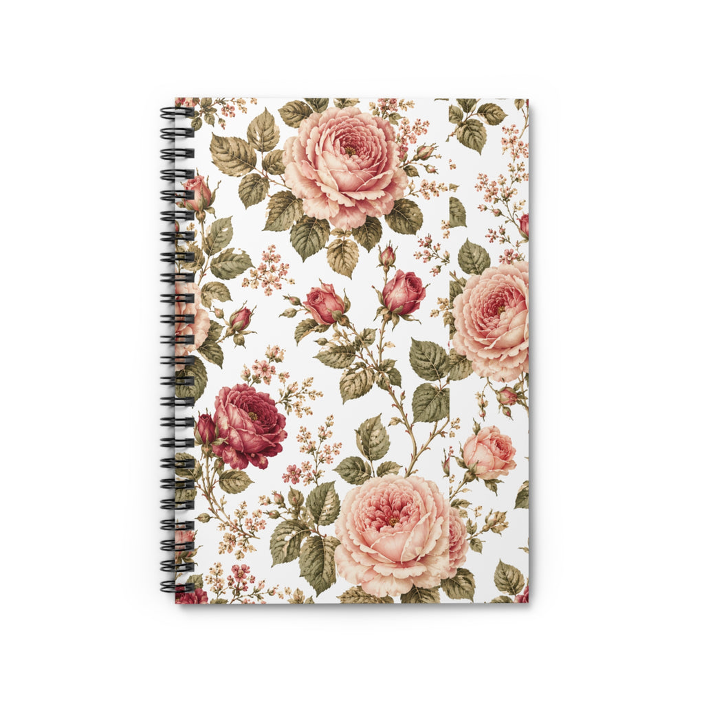 Floral Rose Spiral Notebook — Vintage Botanical Ruled Journal