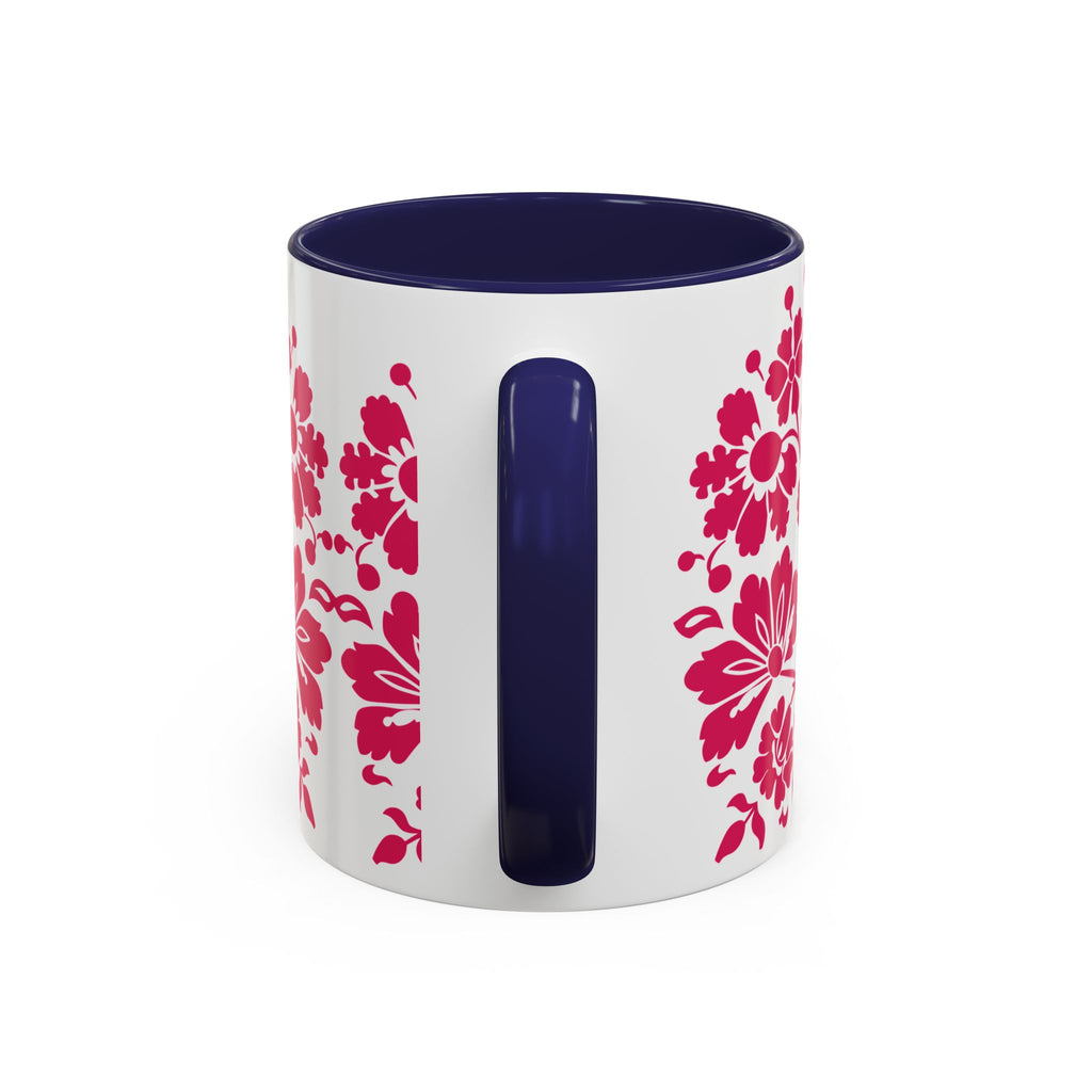 Pink Floral Accent Coffee Mug – 11/15oz Decorative Tea & Coffee Cup