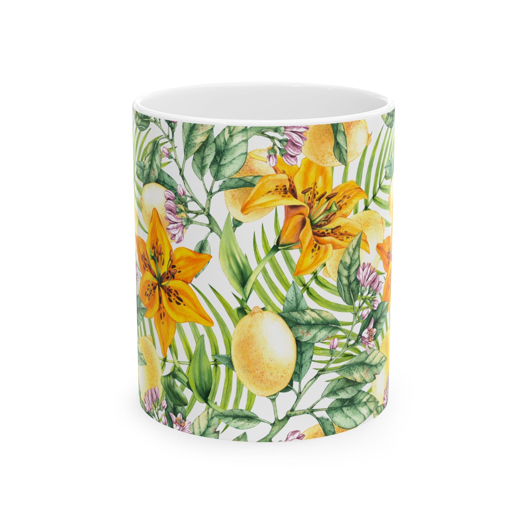 Citrus Lily Ceramic Mug — Tropical Floral Coffee Cup (11oz & 15oz)