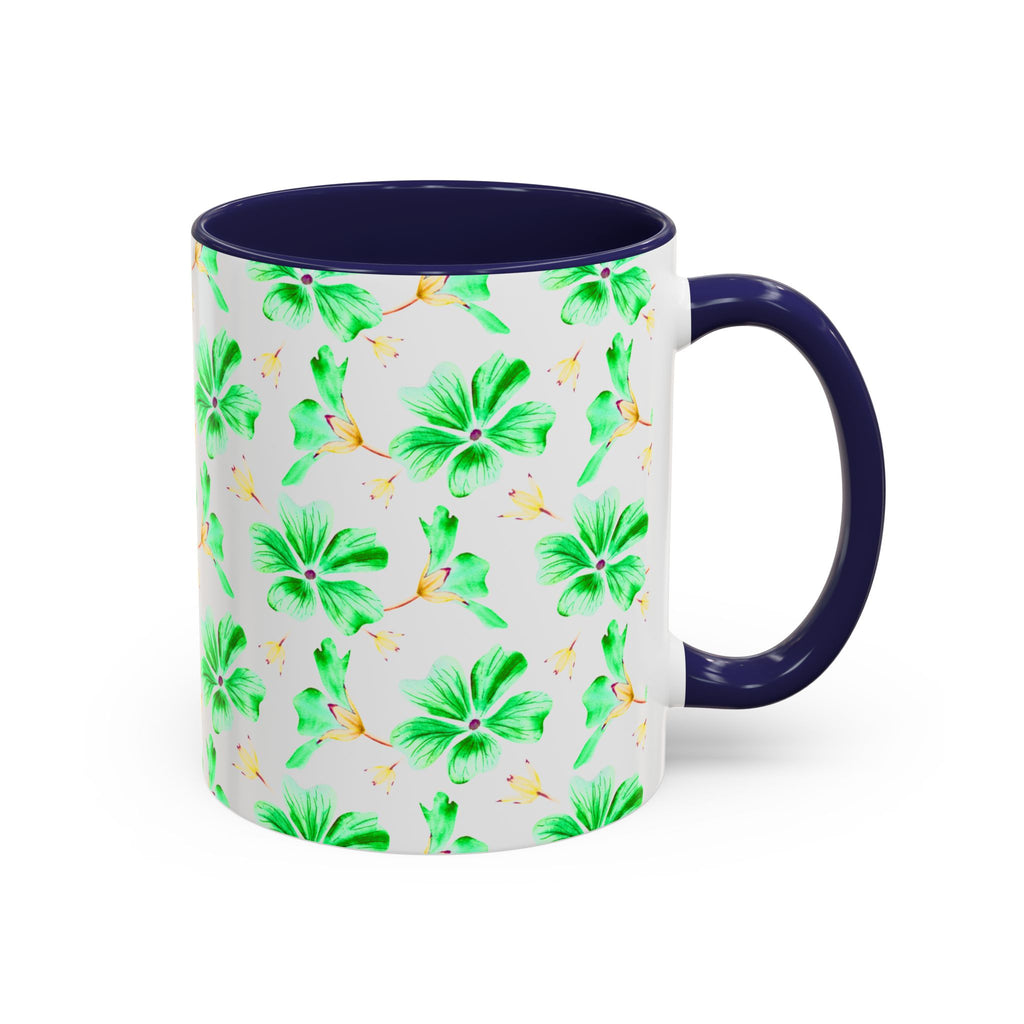 Green Watercolor Hibiscus Accent Coffee Mug – Tropical Floral Ceramic Mug