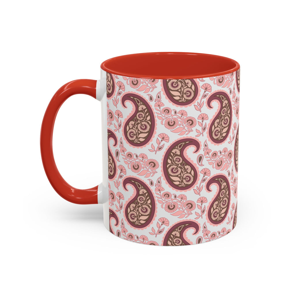 Pink Paisley Accent Coffee Mug — Decorative Floral Pattern 11/15oz
