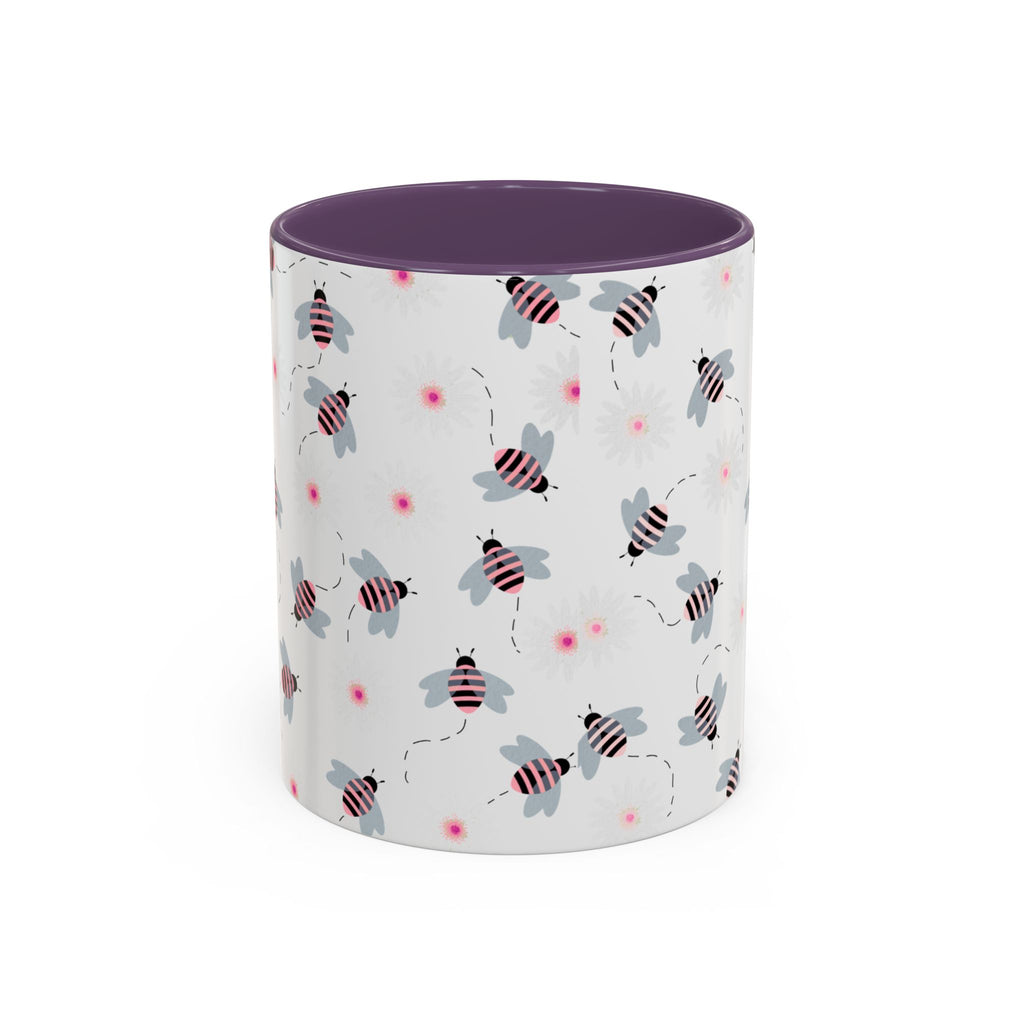 Bee Pattern Accent Coffee Mug — Cute Floral Honeybee Design, 11/15 oz