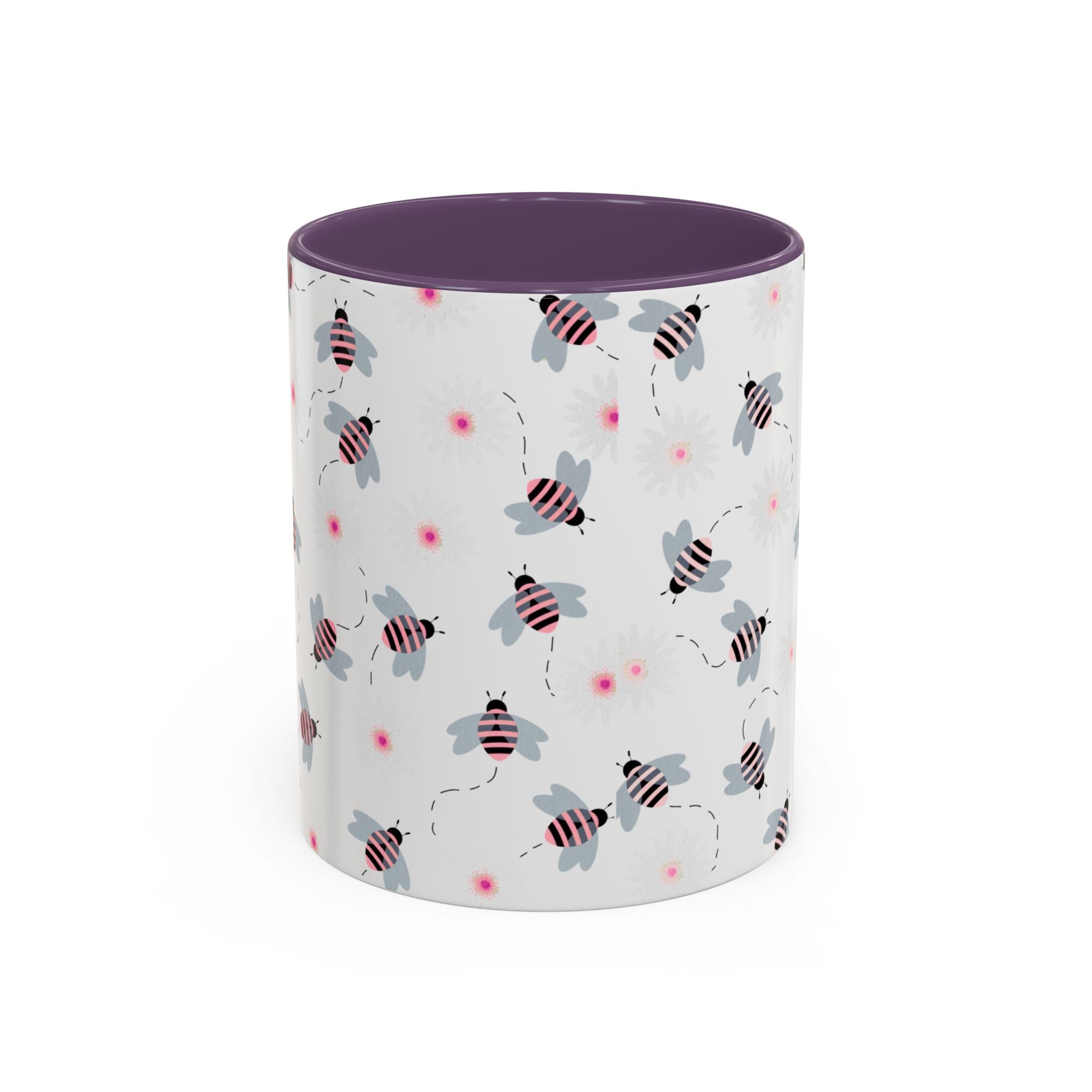 Bee Pattern Accent Coffee Mug — Cute Floral Honeybee Design, 11/15 oz