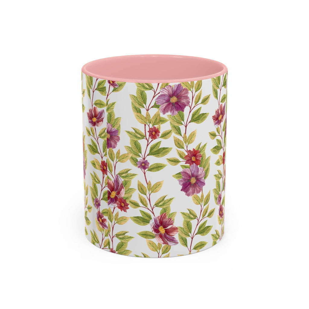 Floral Vine Accent Coffee Mug — Purple Watercolor Blossoms (11/15oz)