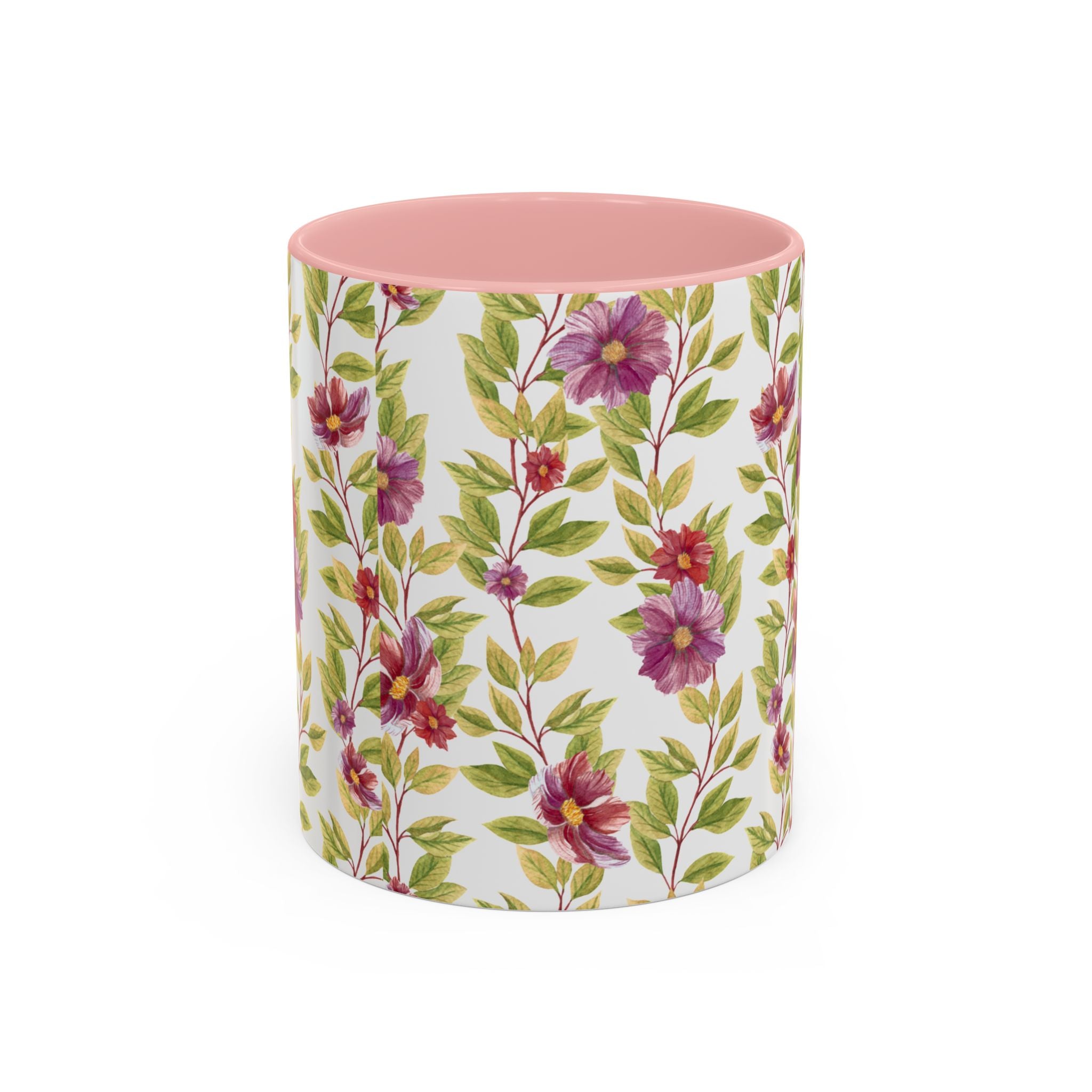 Floral Vine Accent Coffee Mug — Purple Watercolor Blossoms (11/15oz)