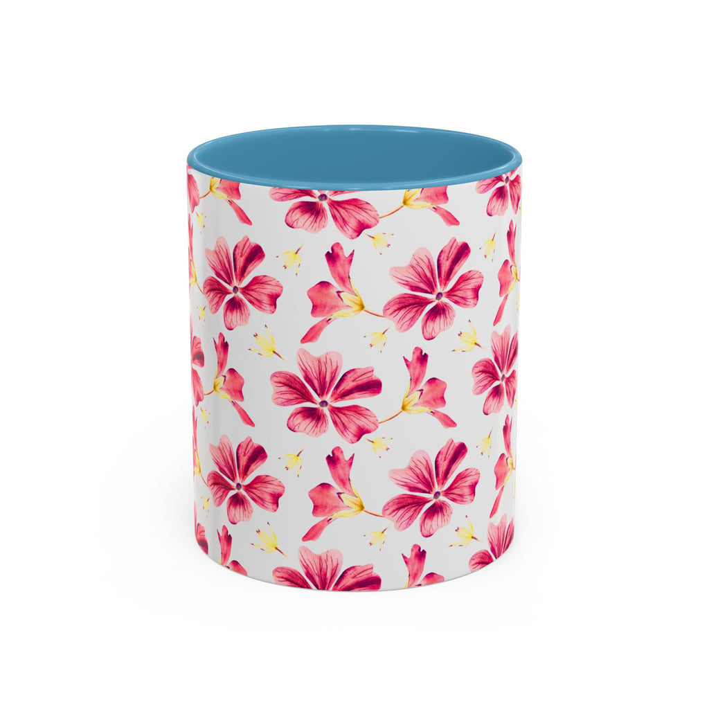 Pink Floral Accent Coffee Mug – Watercolor Hibiscus Pattern (11/15 oz)