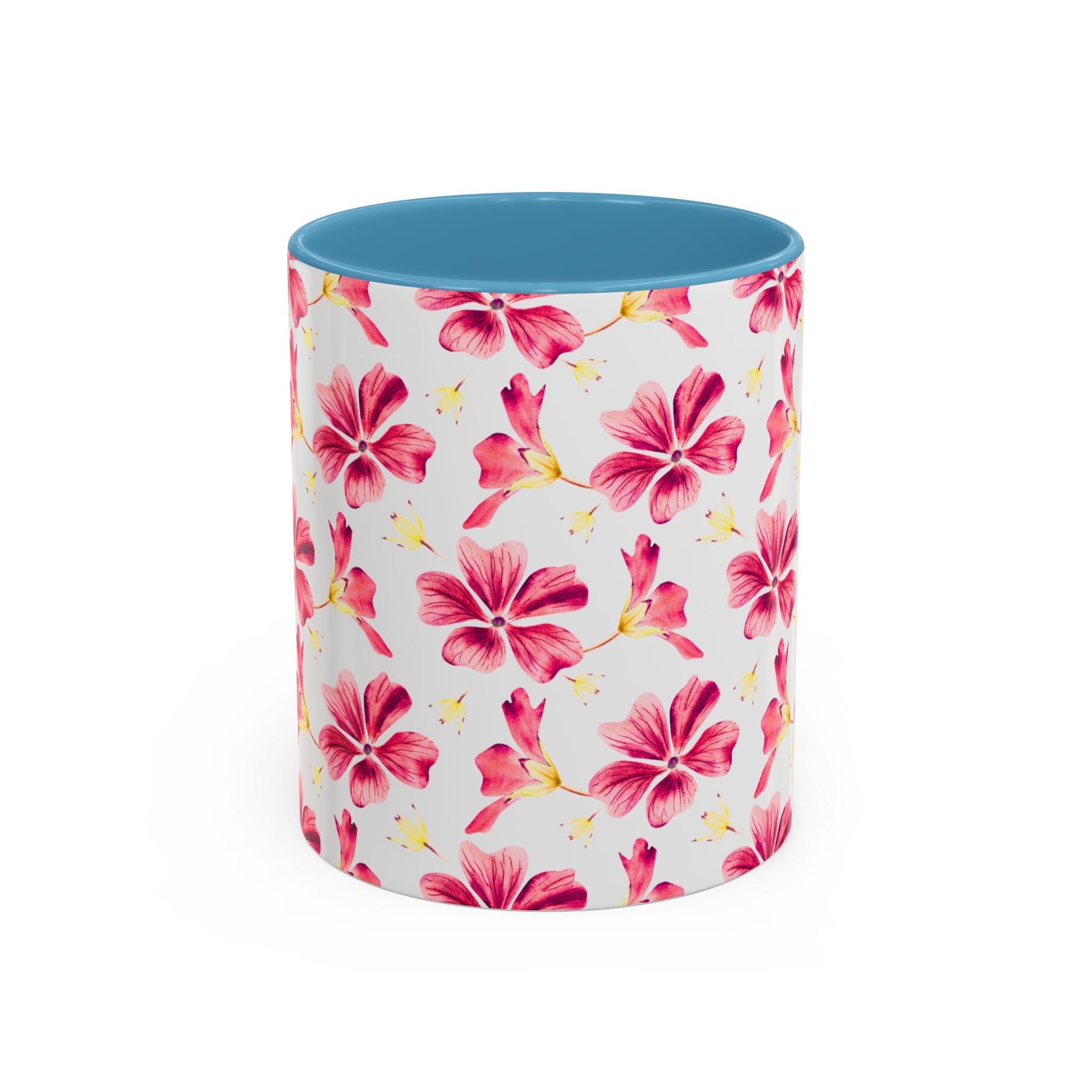 Pink Floral Accent Coffee Mug – Watercolor Hibiscus Pattern (11/15 oz)